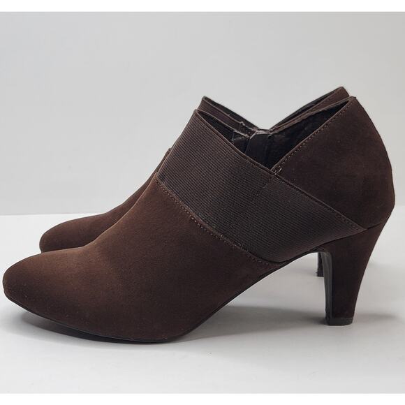 London Fog Boots Women 8M Brown Suede Ankle Zip Booties 2" Heel Dressy Casual - Picture 4 of 13